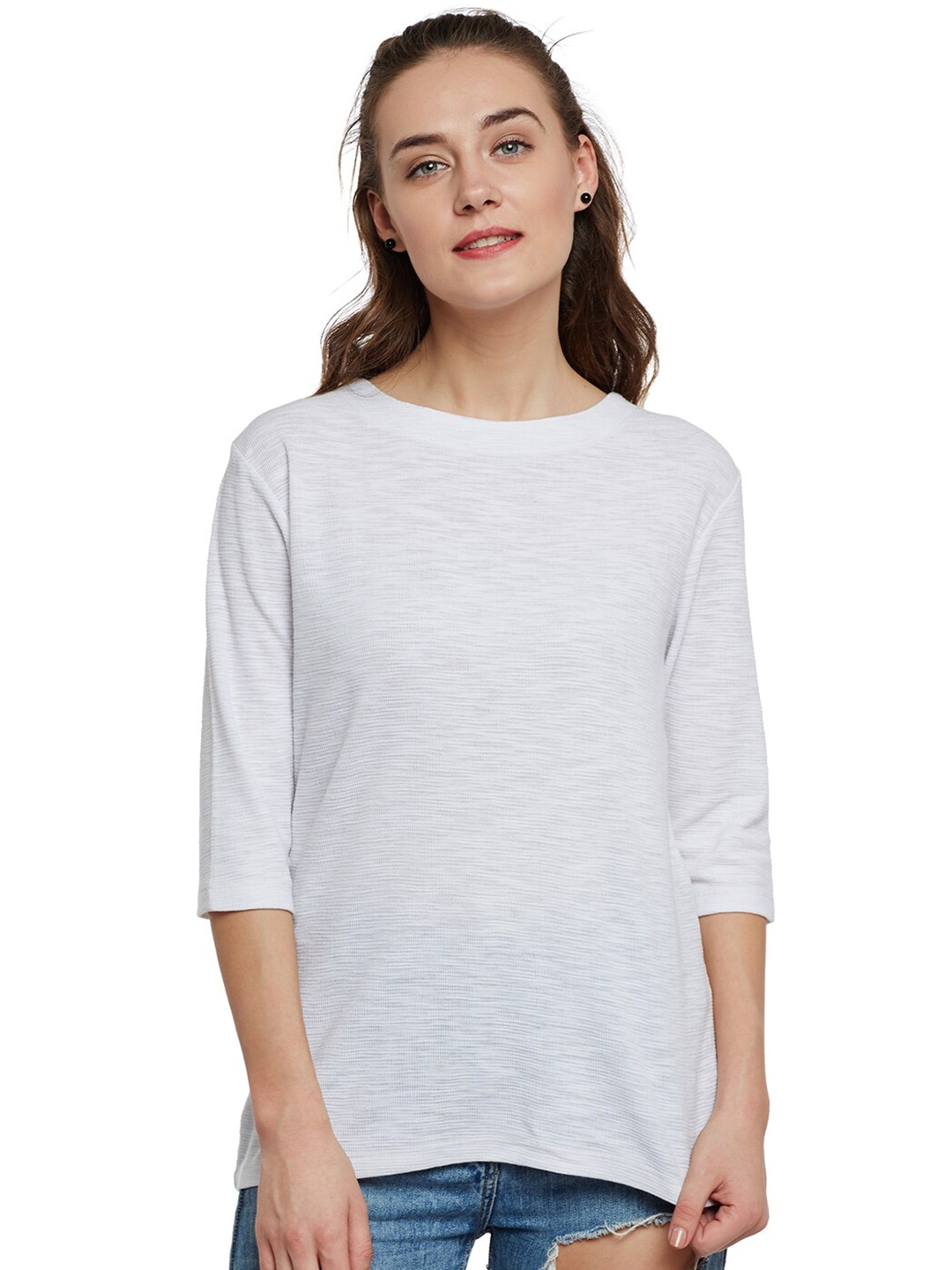 

Club York Women White Drop-Shoulder Sleeves T-shirt