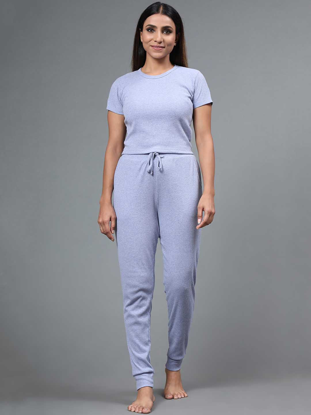 

BStories Women Blue Solid Pure Cotton Night suit