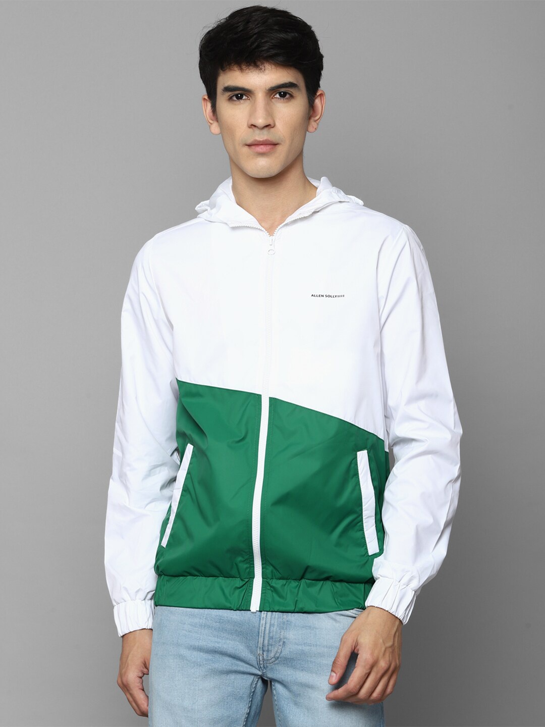 

Allen Solly Men White Green Colourblocked Bomber Jacket