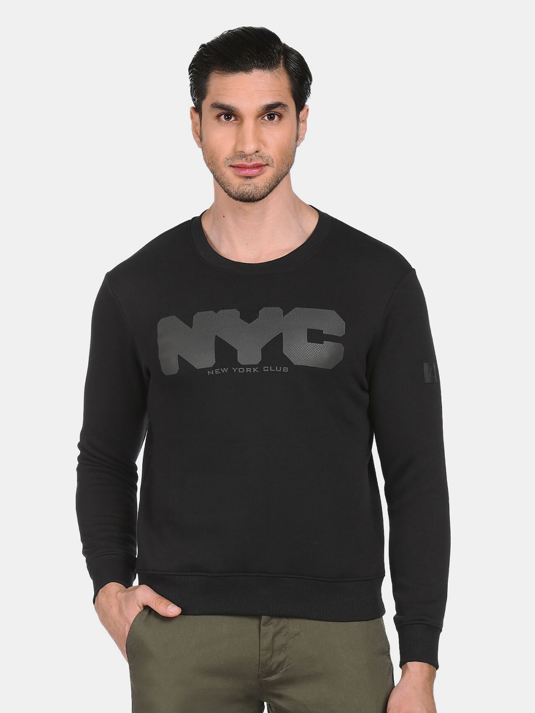 

Arrow New York Men Black Printed Pullover Sweatshirt