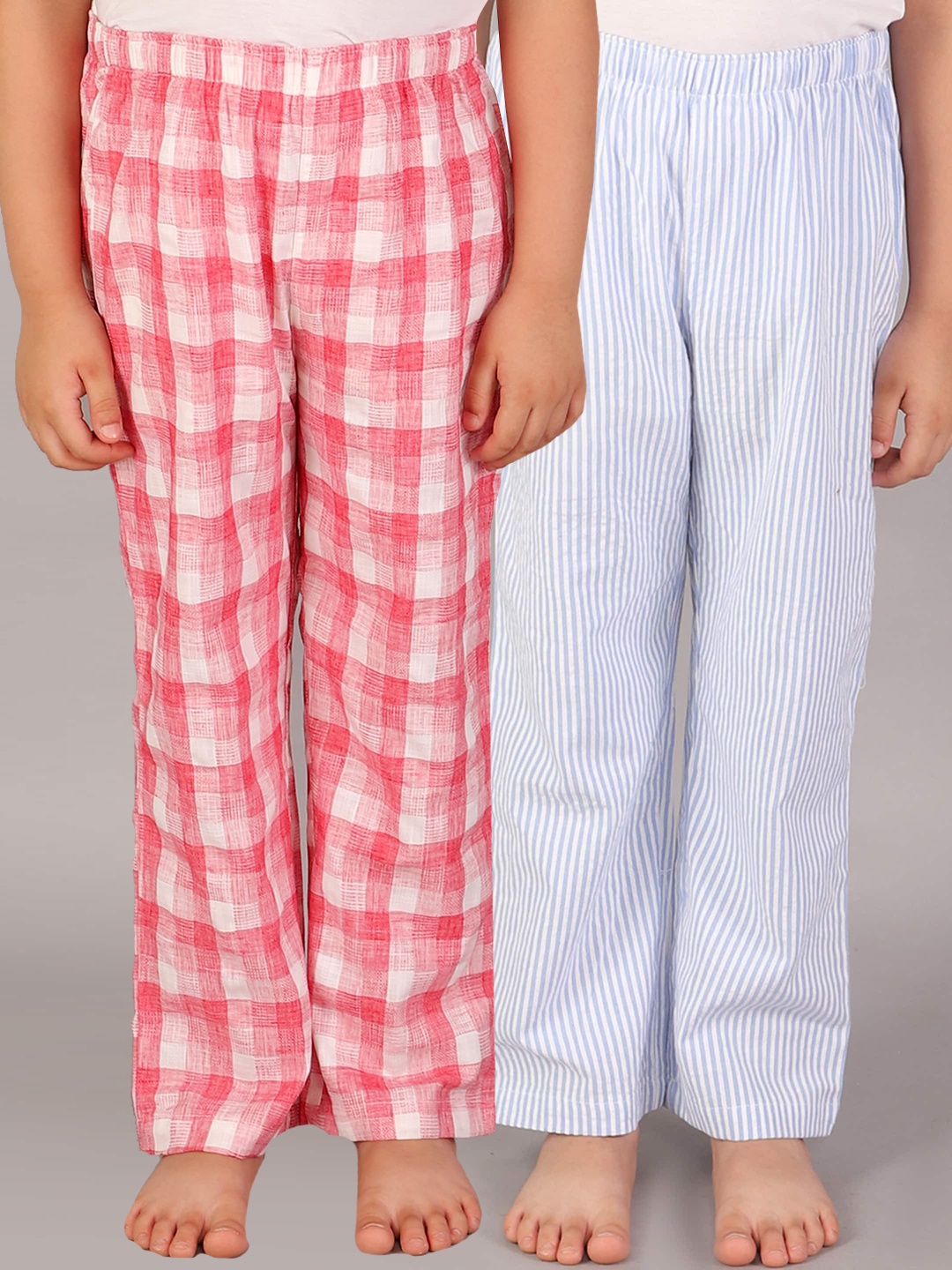 

BStories Boys Pack Of 2 Red & Blue Checked Pure Cotton Lounge Pants