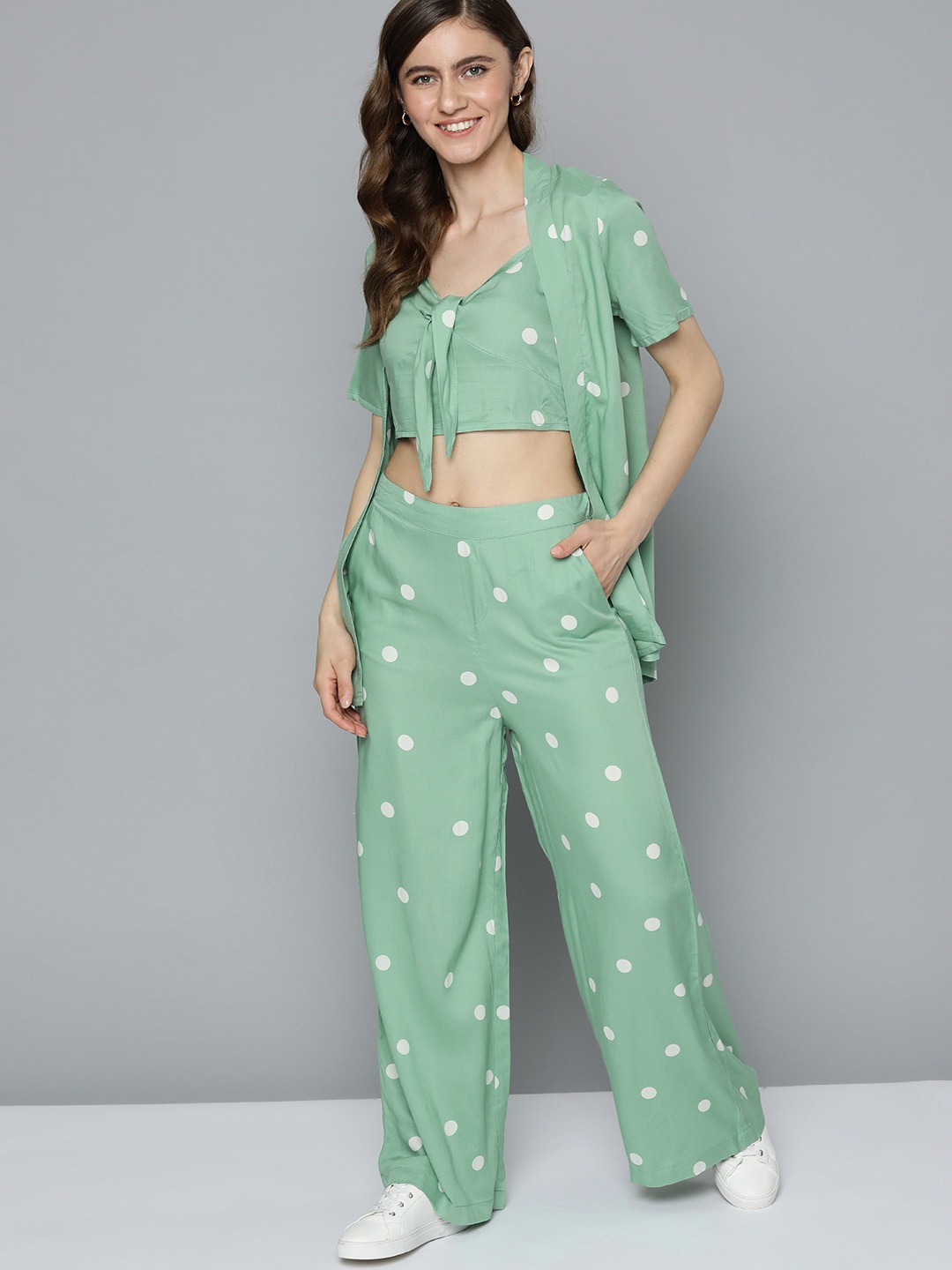 

Mast & Harbour Women Beautiful Green Printed Top with Trousers
