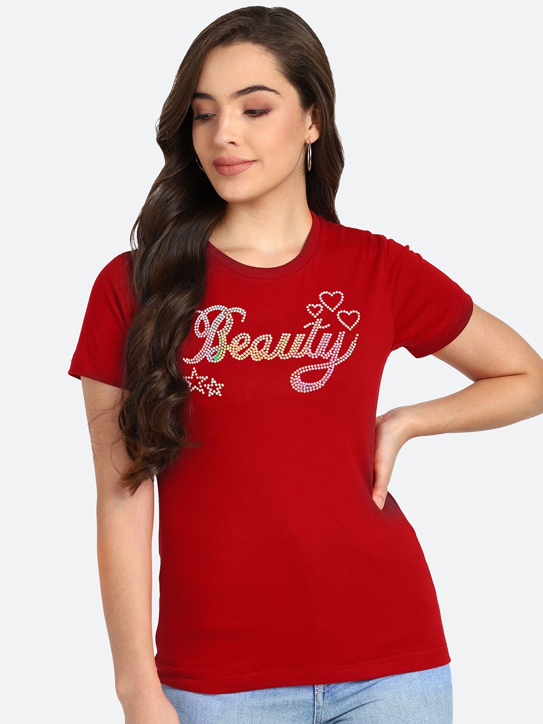 

shashvi Women Red Typography Printed T-shirt