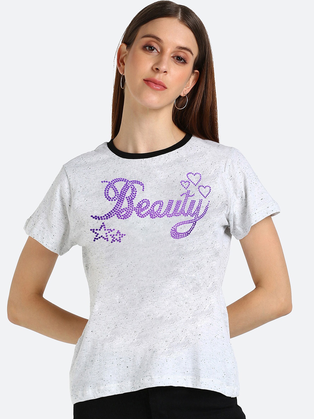 

shashvi Women White & Purple Typography Printed T-shirt