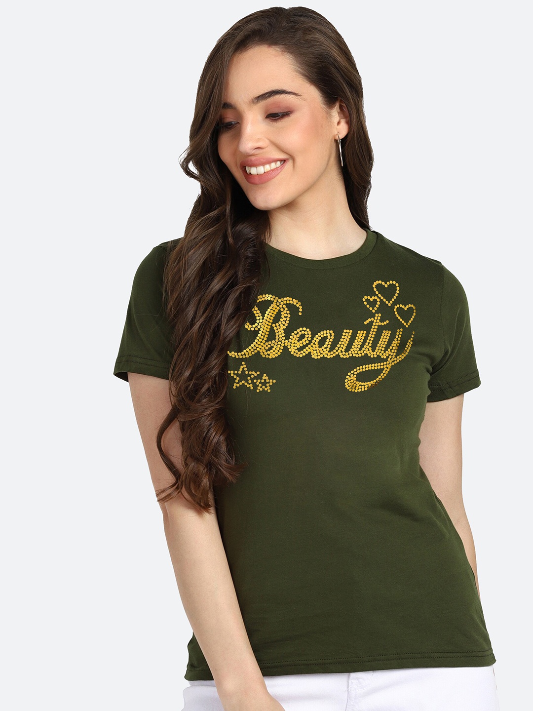 

shashvi Women Green Typography Printed T-shirt