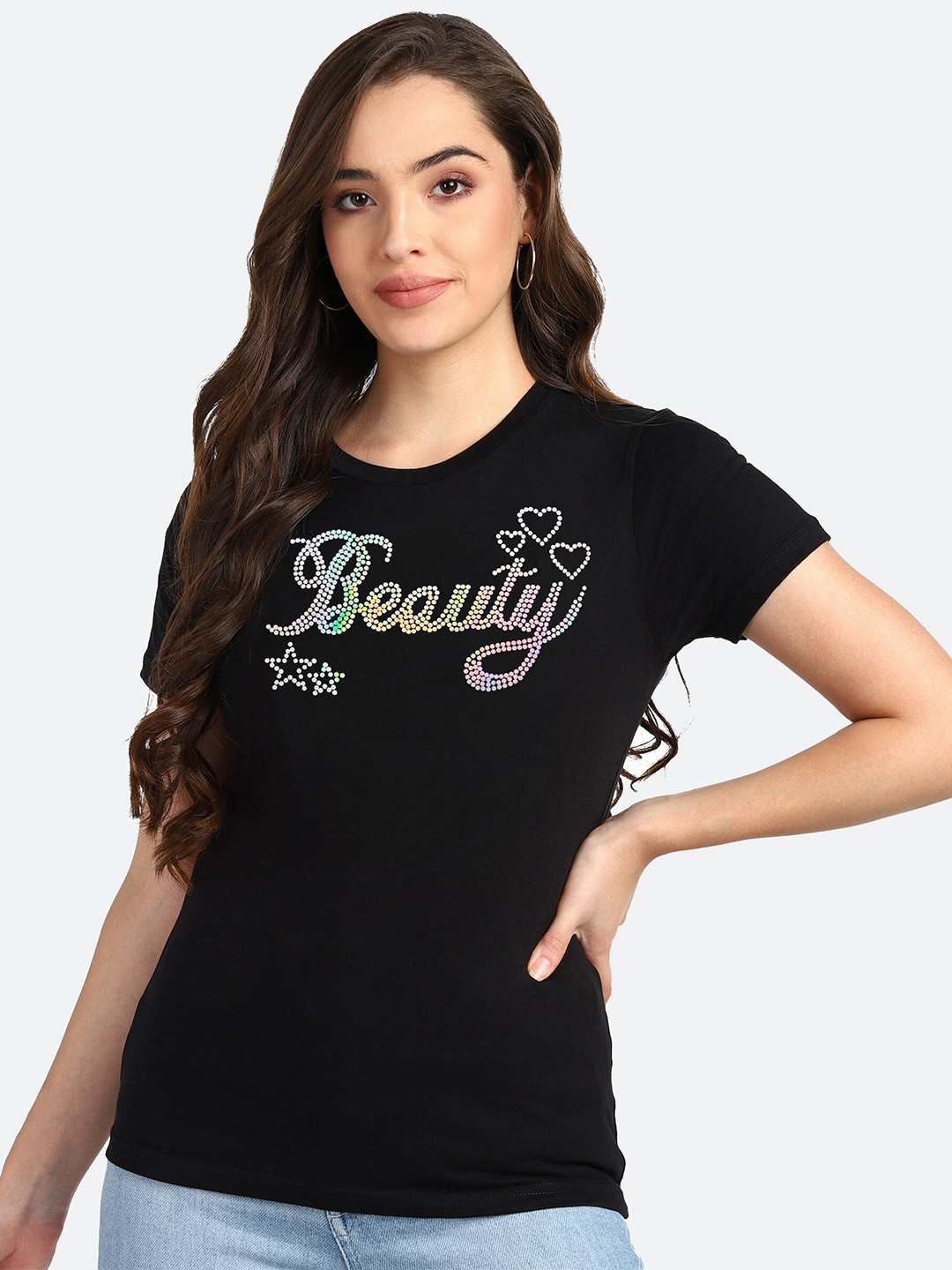

Shashvi Women Black Typography Printed T-shirt