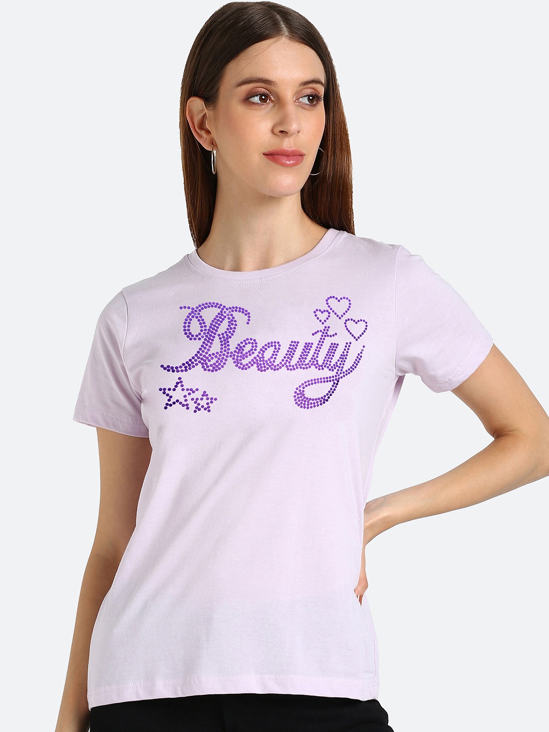 

shashvi Women Purple Typography Printed T-shirt