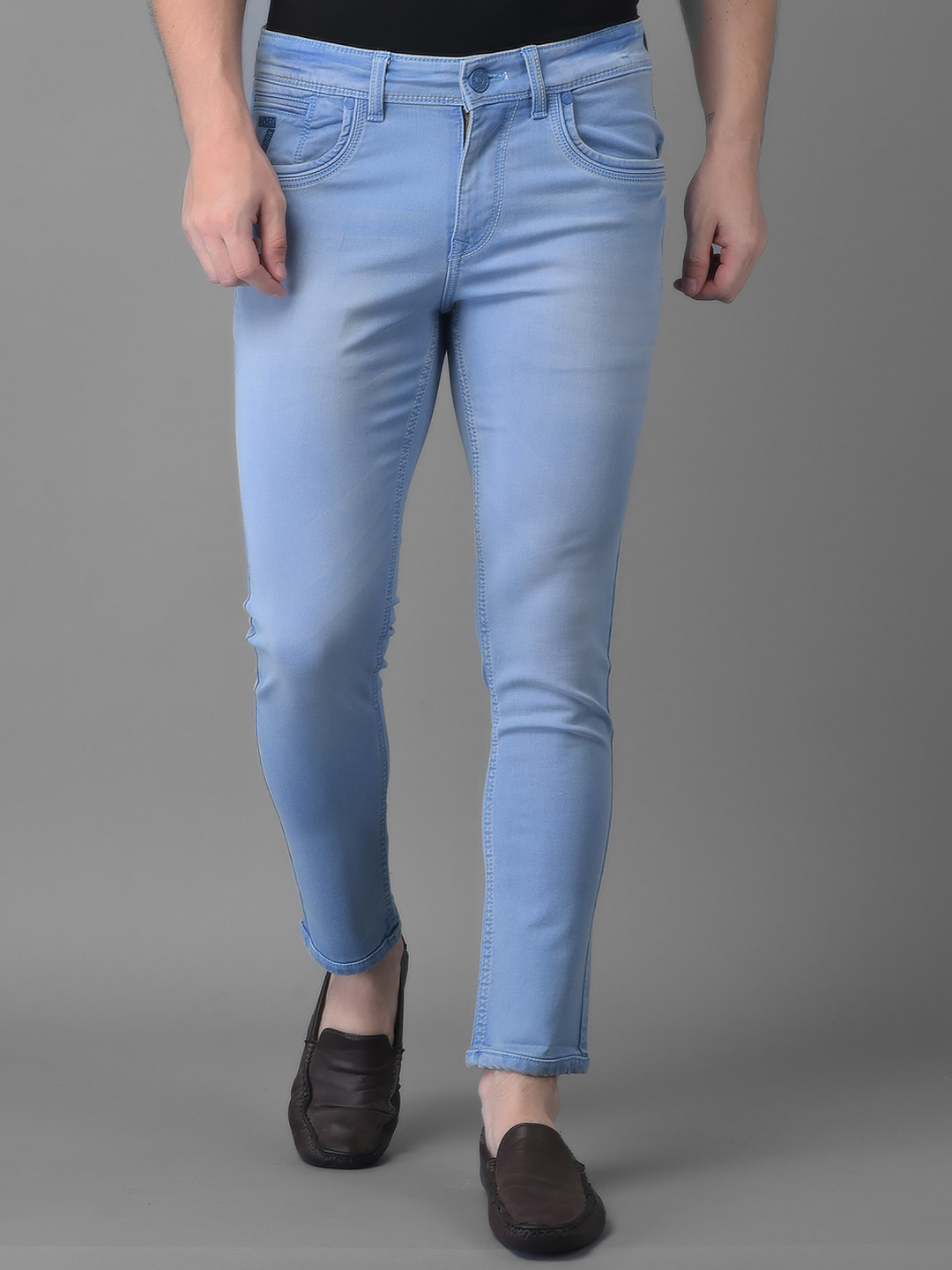 

Canary London Men Blue Smart Tapered Fit Low-Rise Light Fade Printed Stretchable Jeans
