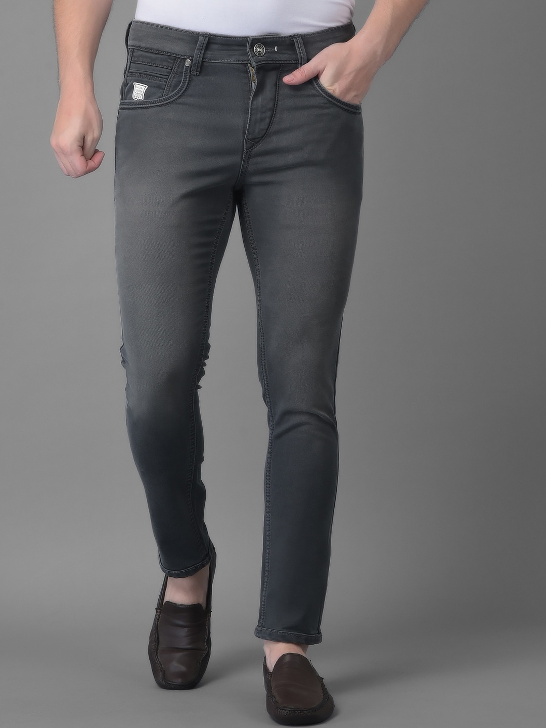 

Canary London Men Grey Smart Tapered Fit Low-Rise Printed Stretchable Jeans