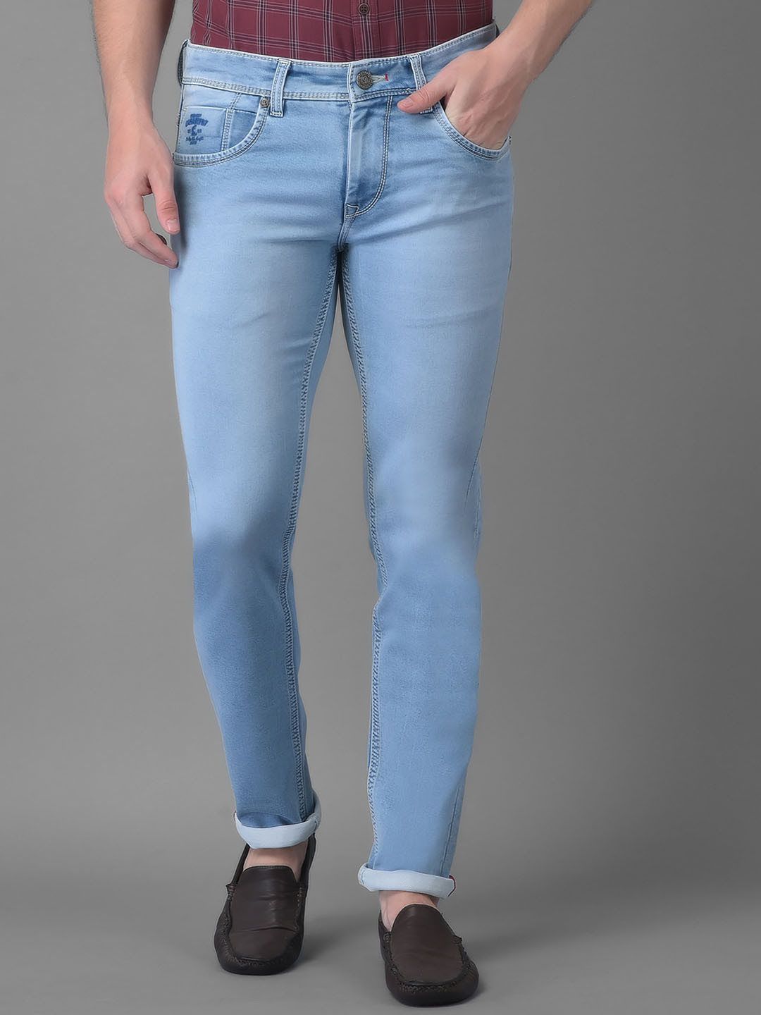 

Canary London Men Blue Smart Skinny Fit Low-Rise Heavy Fade Printed Stretchable Jeans