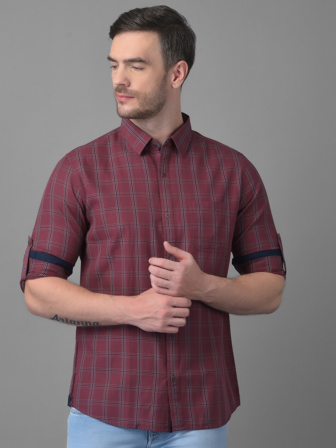 

Canary London Men Maroon Smart Slim Fit Checked Cotton Casual Shirt