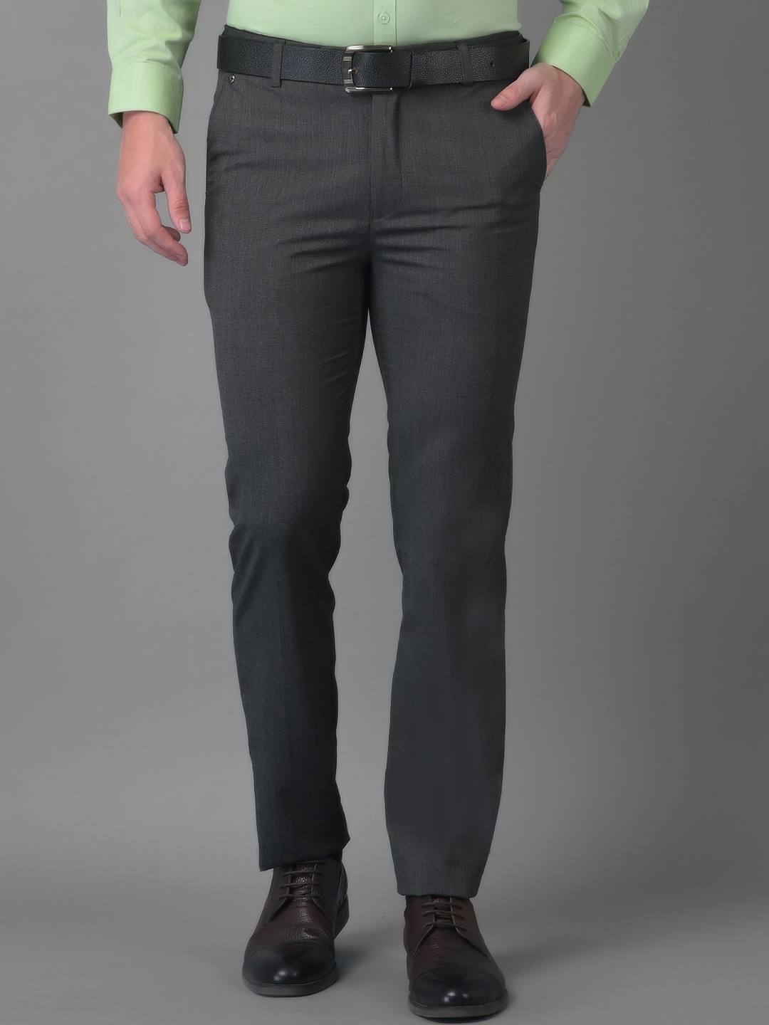 

Canary London Men Charcoal Smart Slim Fit Wrinkle Free Trousers