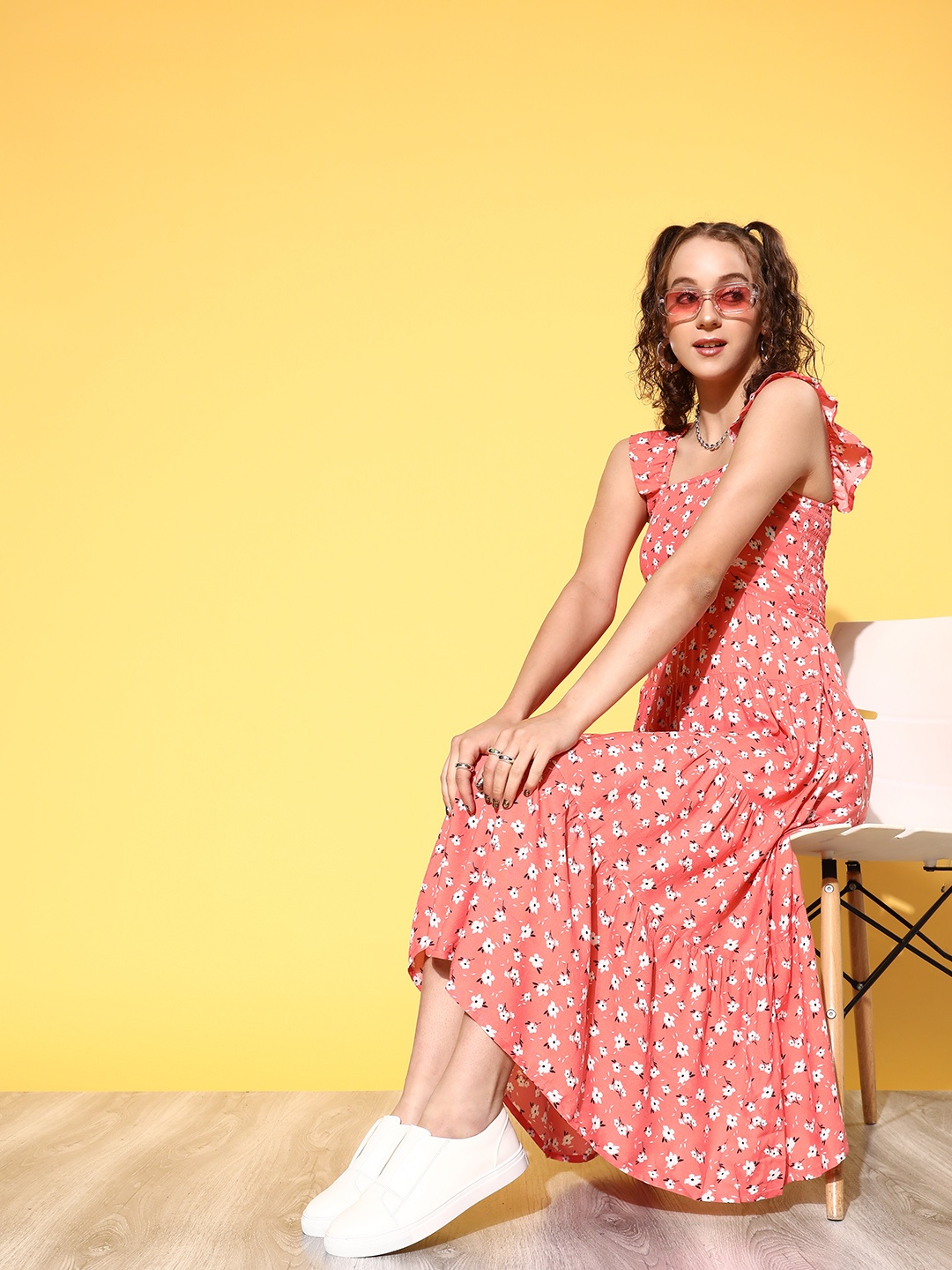 

Mast & Harbour Women Pink Floral Resort Wear Dress