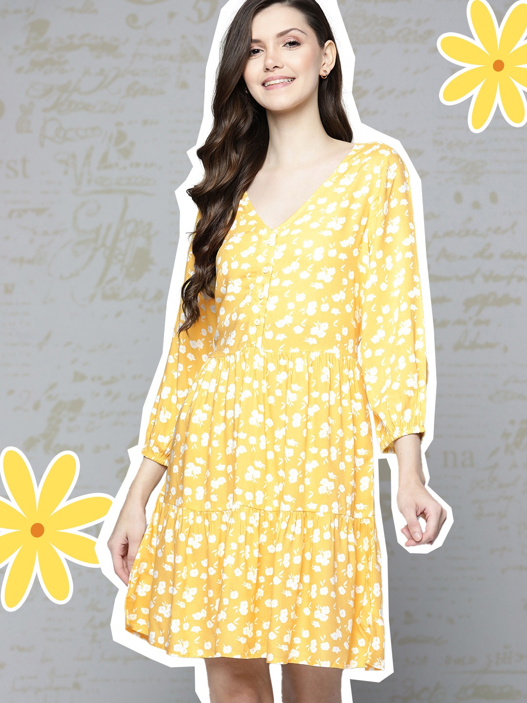 

M&H Our Water Yellow & White Floral A-Line Dress
