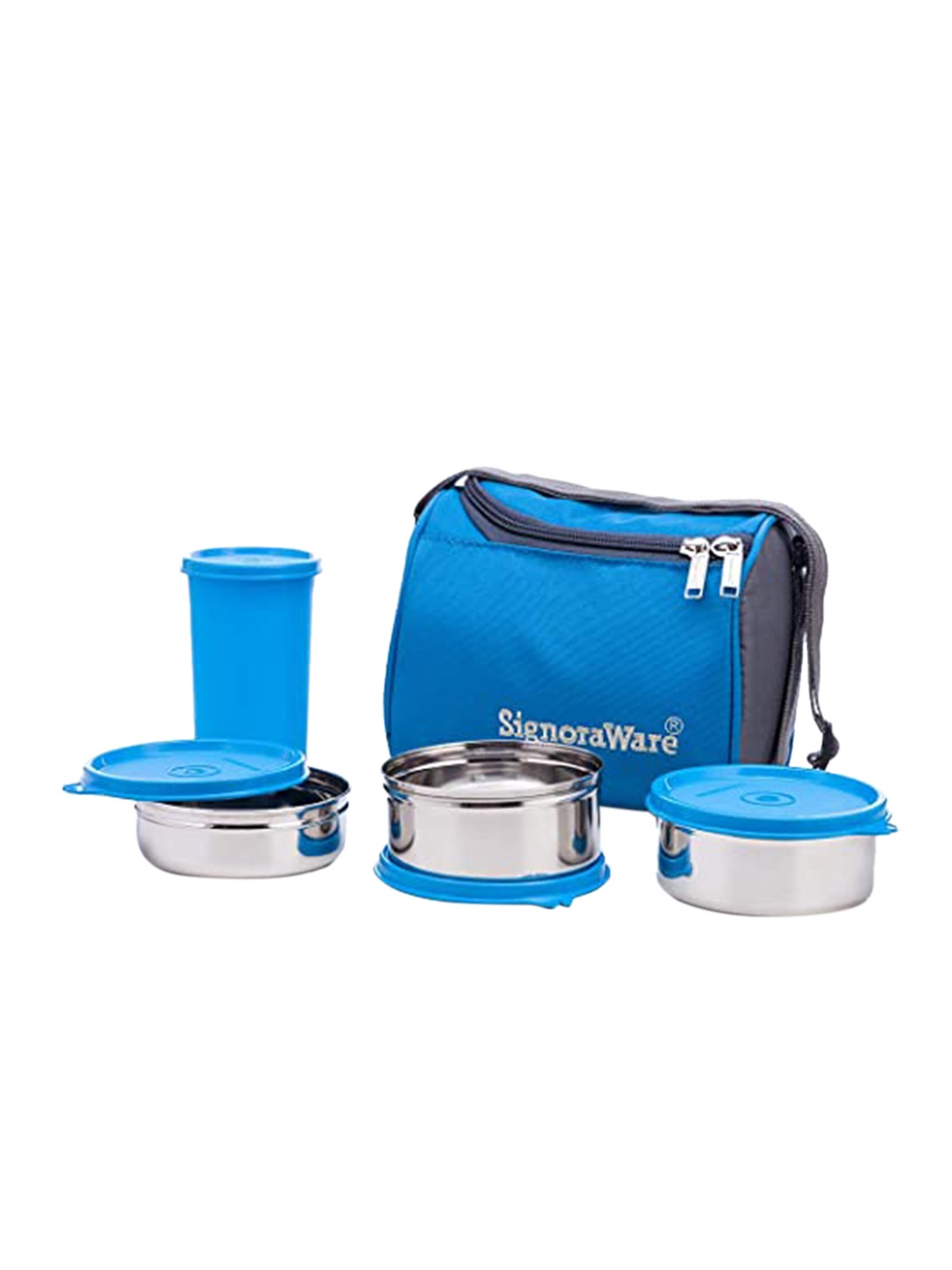 

SignoraWare 4 Pieces of Blue Solid Stainless Steel Microwave safe Lunch Box