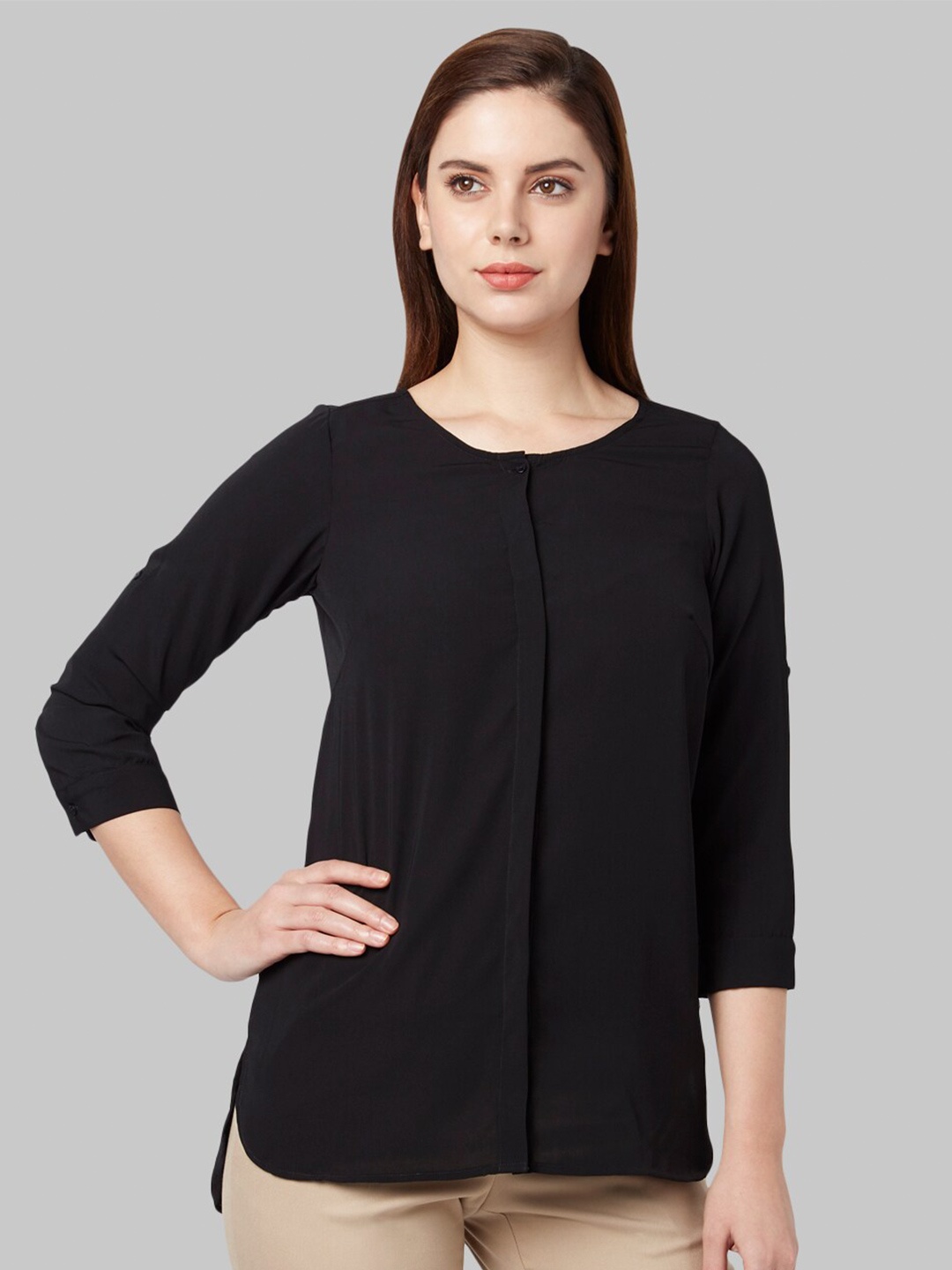 

Park Avenue Women Black Solid Longline Top