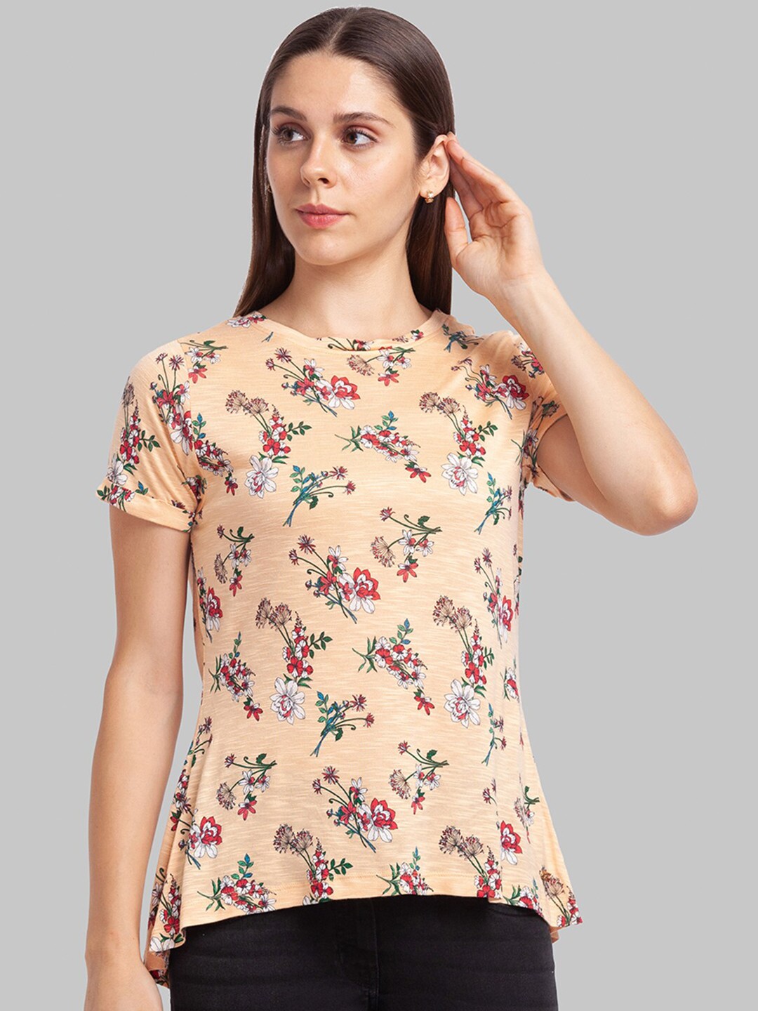 

Park Avenue Women Orange Floral Printed T-shirt