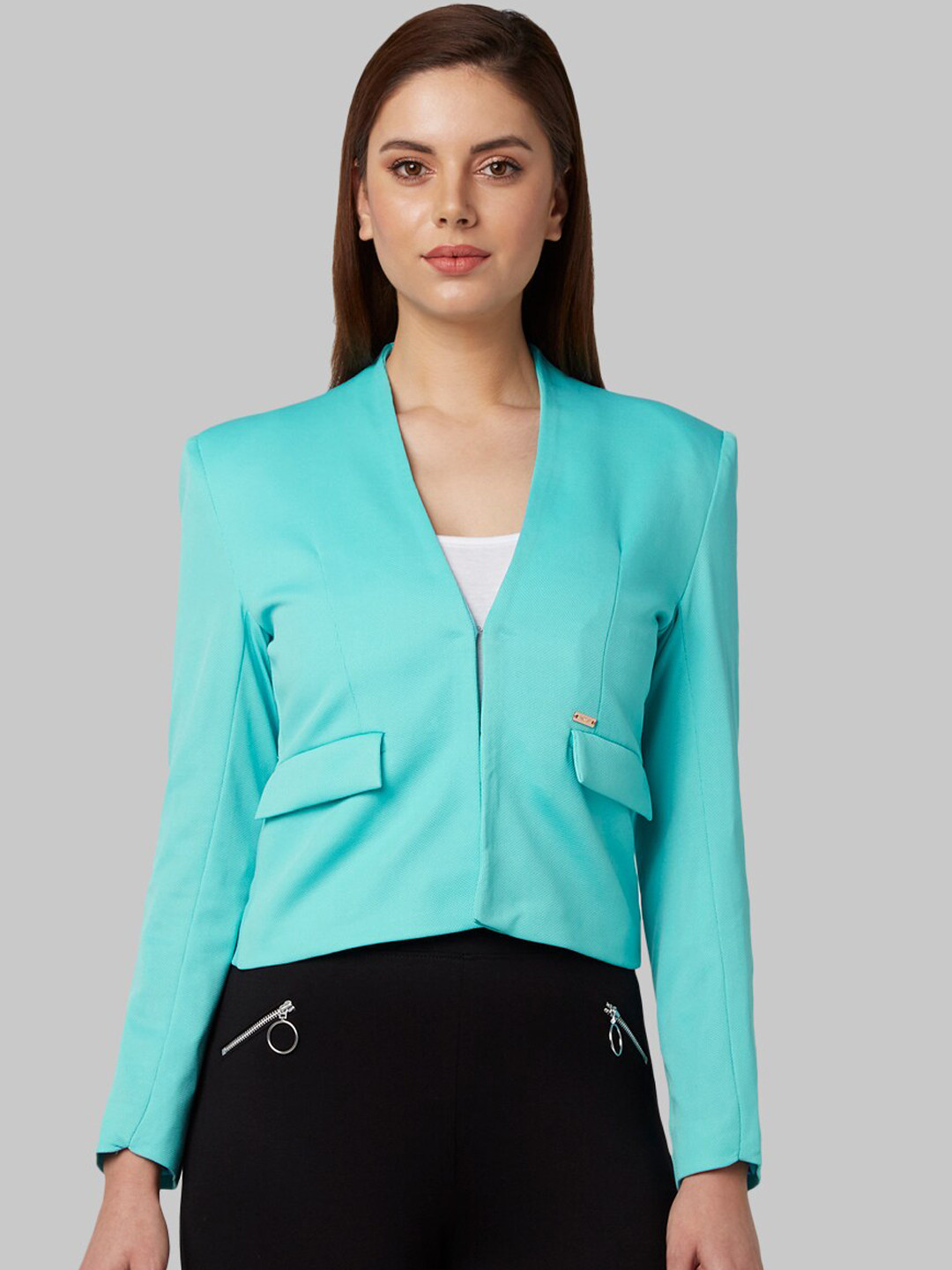 

Park Avenue Women Blue Solid Single Breasted Casual Blazer