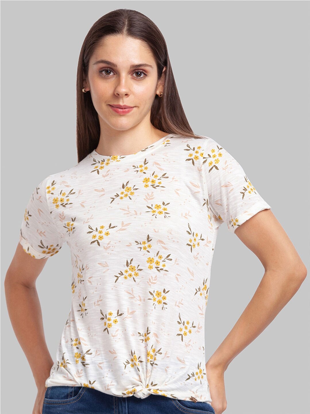 

Park Avenue Women White Floral Printed T-shirt