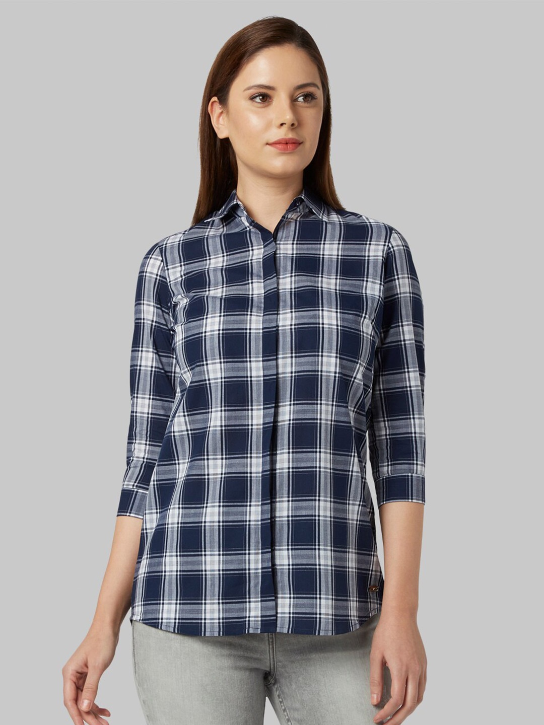 

Park Avenue Women Blue Tartan Checks Casual Shirt