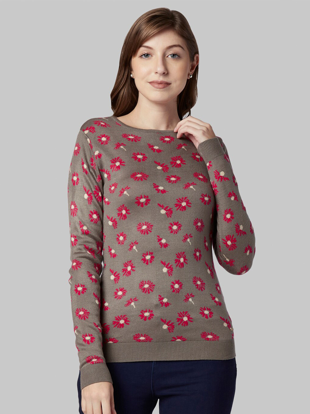 

Park Avenue Women Red & Grey Floral Printed Pullover