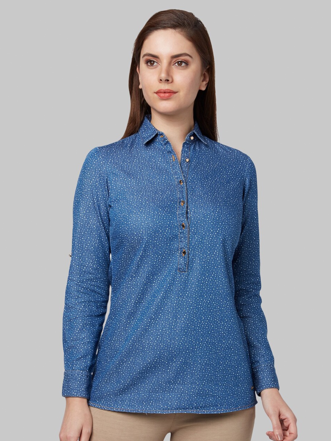 

Park Avenue Women Blue Solid Cotton Casual Shirt