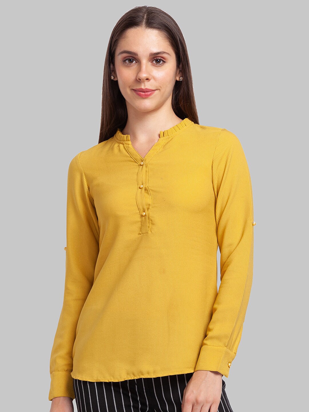 

Park Avenue Yellow Mandarin Collar Shirt Style Top