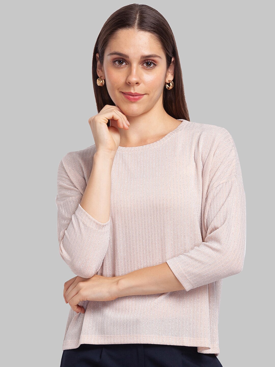 

Park Avenue Women Pink Solid Extended Sleeves T-shirt
