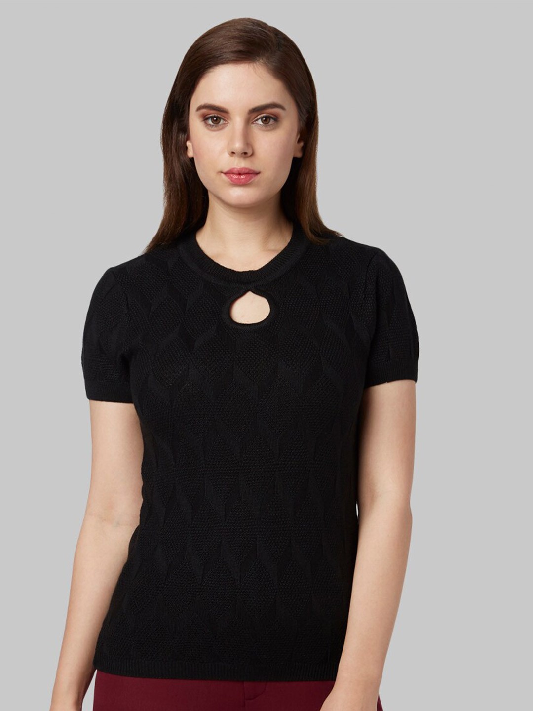 

Park Avenue Keyhole Neck Self Design Acrylic Sweater Top, Yellow