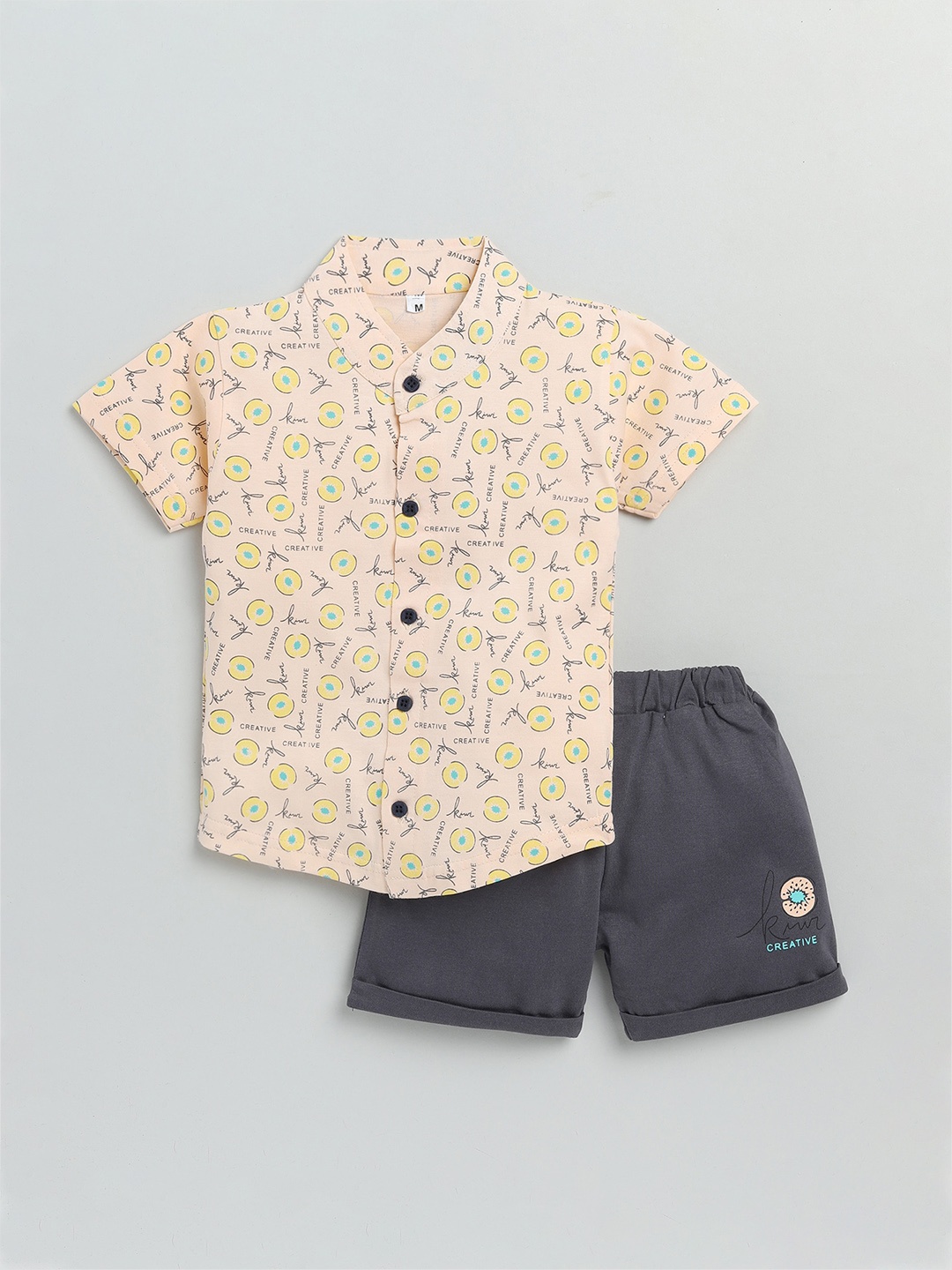 

Toonyport Boys Peach-Coloured & Grey Printed Shirt with Shorts