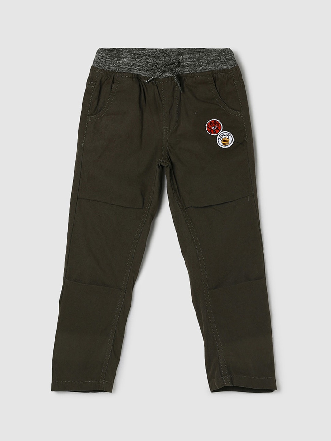 

max Boys Olive Green Solid Regular Fit Trouser