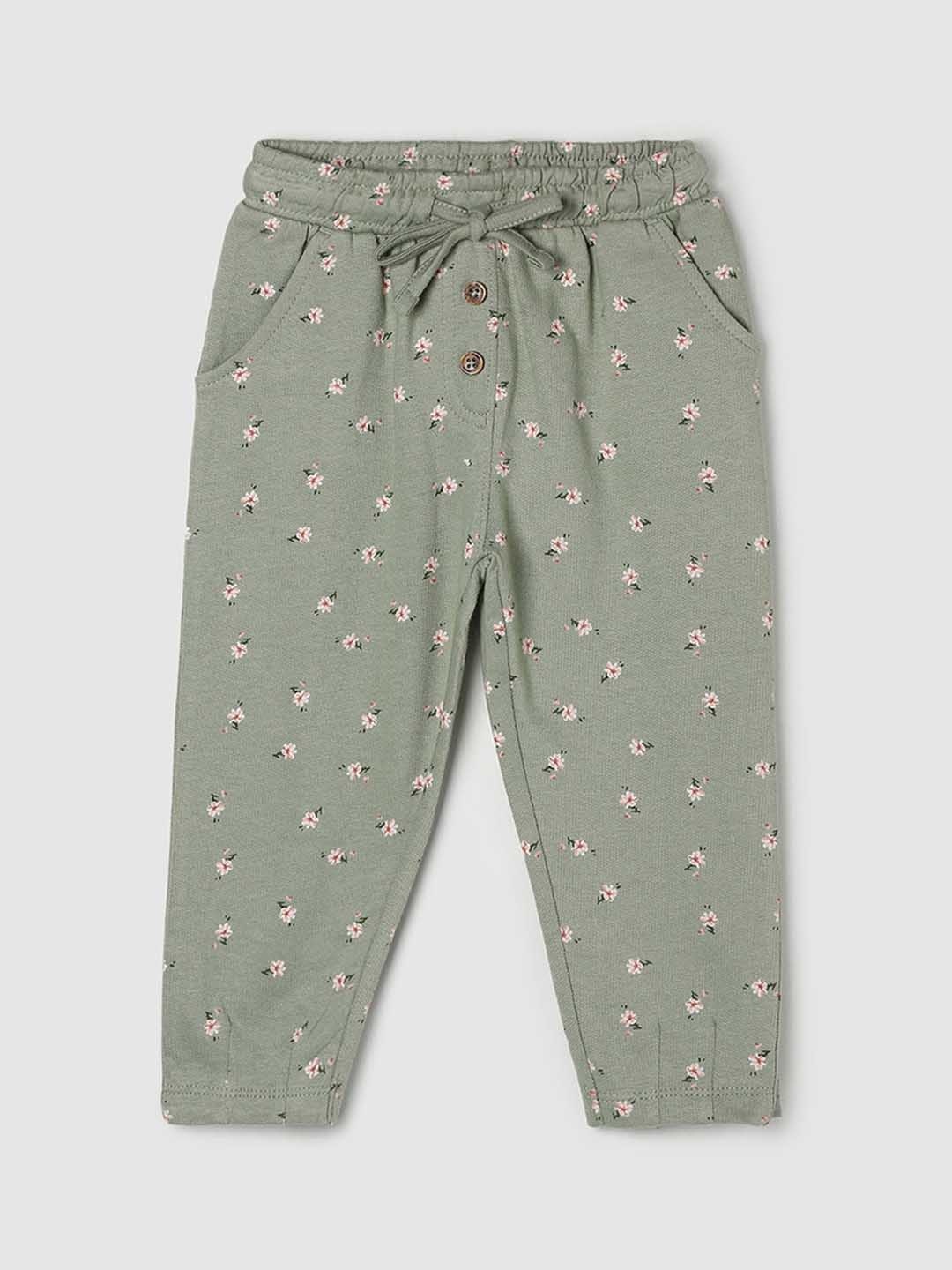 

max Girls Olive Green Printed Joggers Trousers
