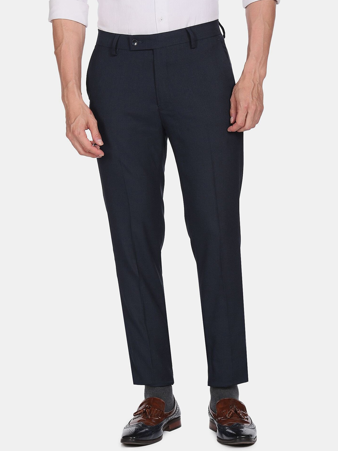 

Arrow Men Navy Blue Solid Formal Trouser
