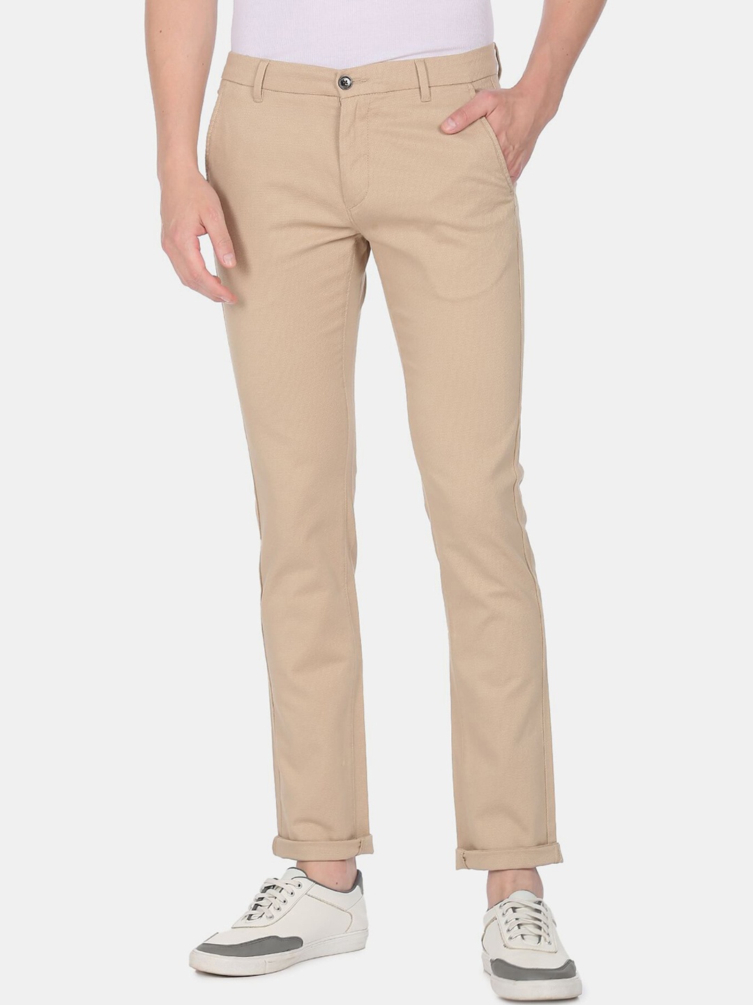 

Arrow Sport Men Beige Slim Fit Low-Rise Cotton Trousers