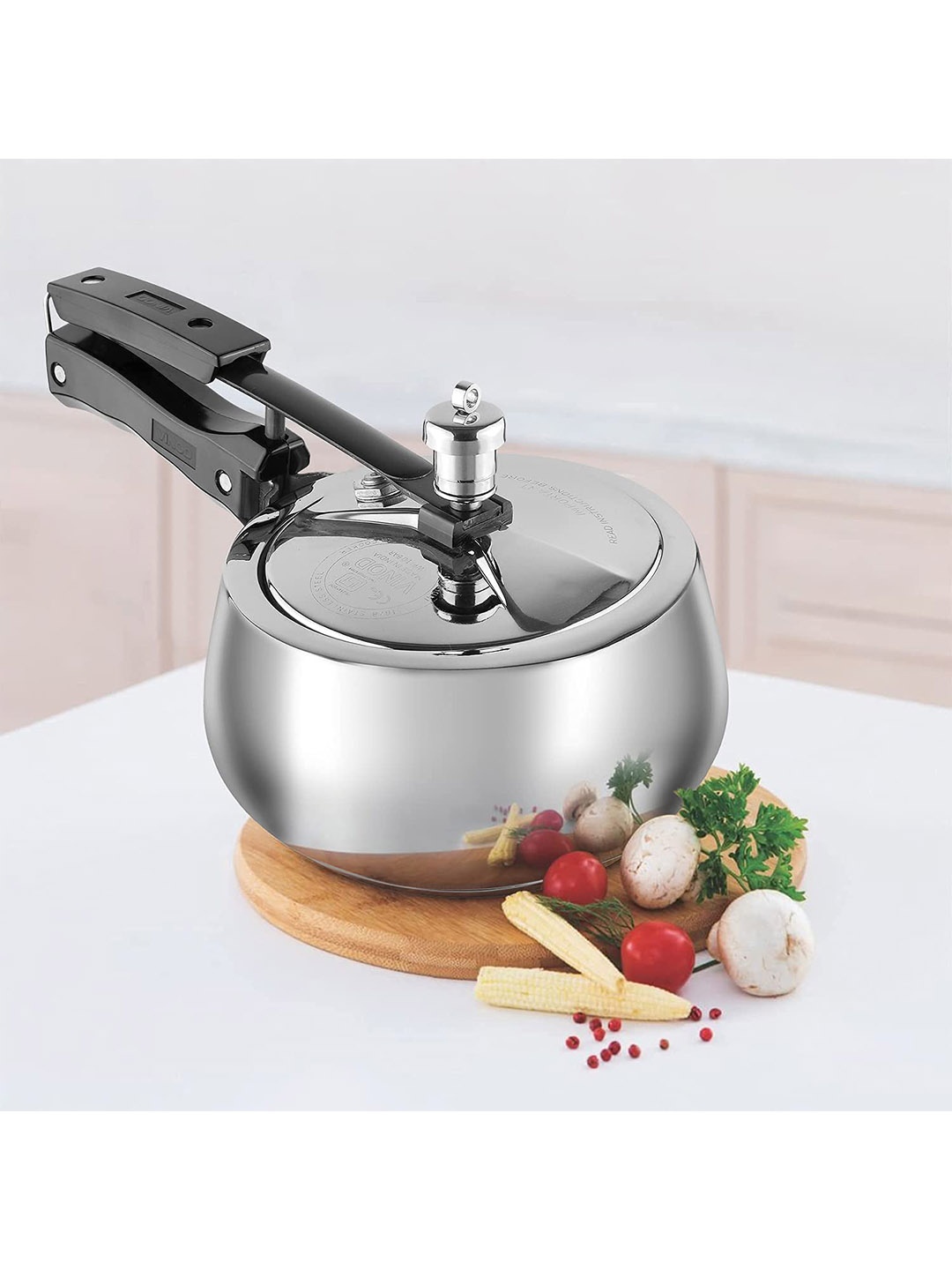 

Vinod Silver-Toned Solid Dishwasher Safe Stainless Steel Pressure Cooker 2L