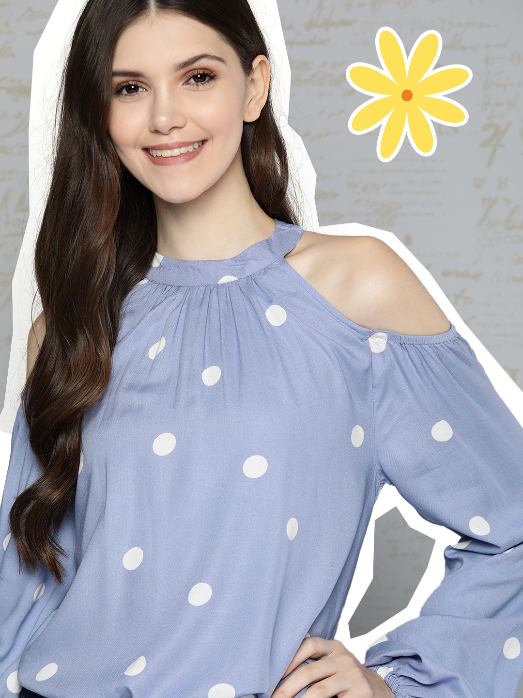 

Mast & Harbour Women Blue & Off White Polka Dot Printed Top