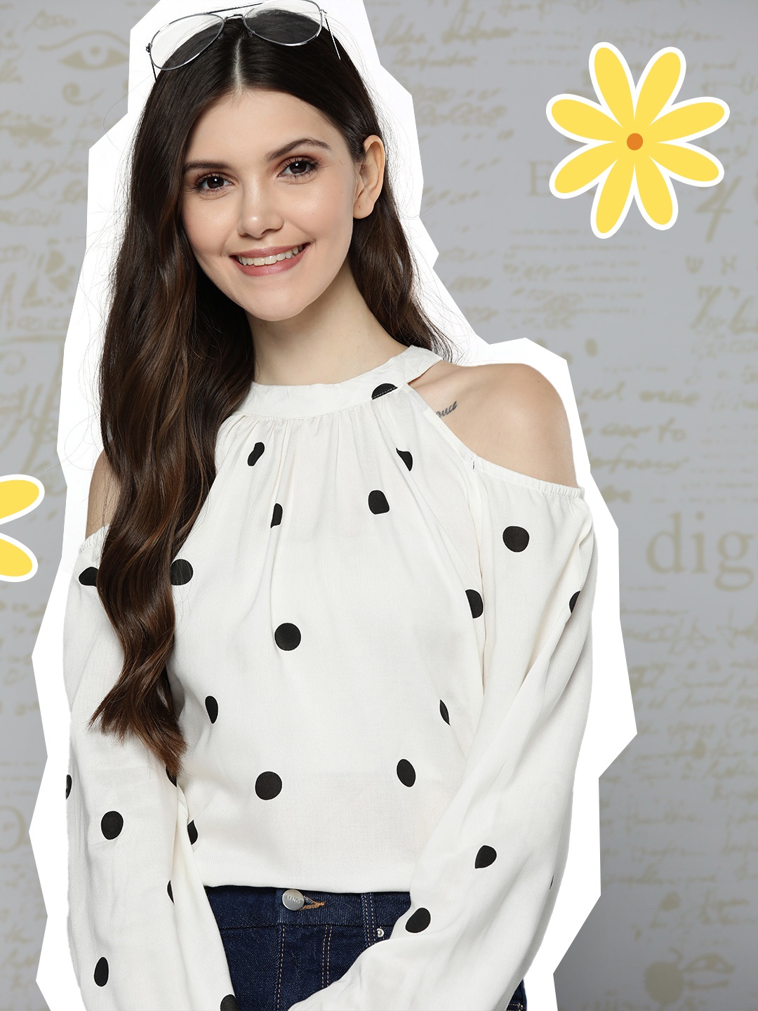 

Mast & Harbour Women Off White & Black Polka Dot Printed Top