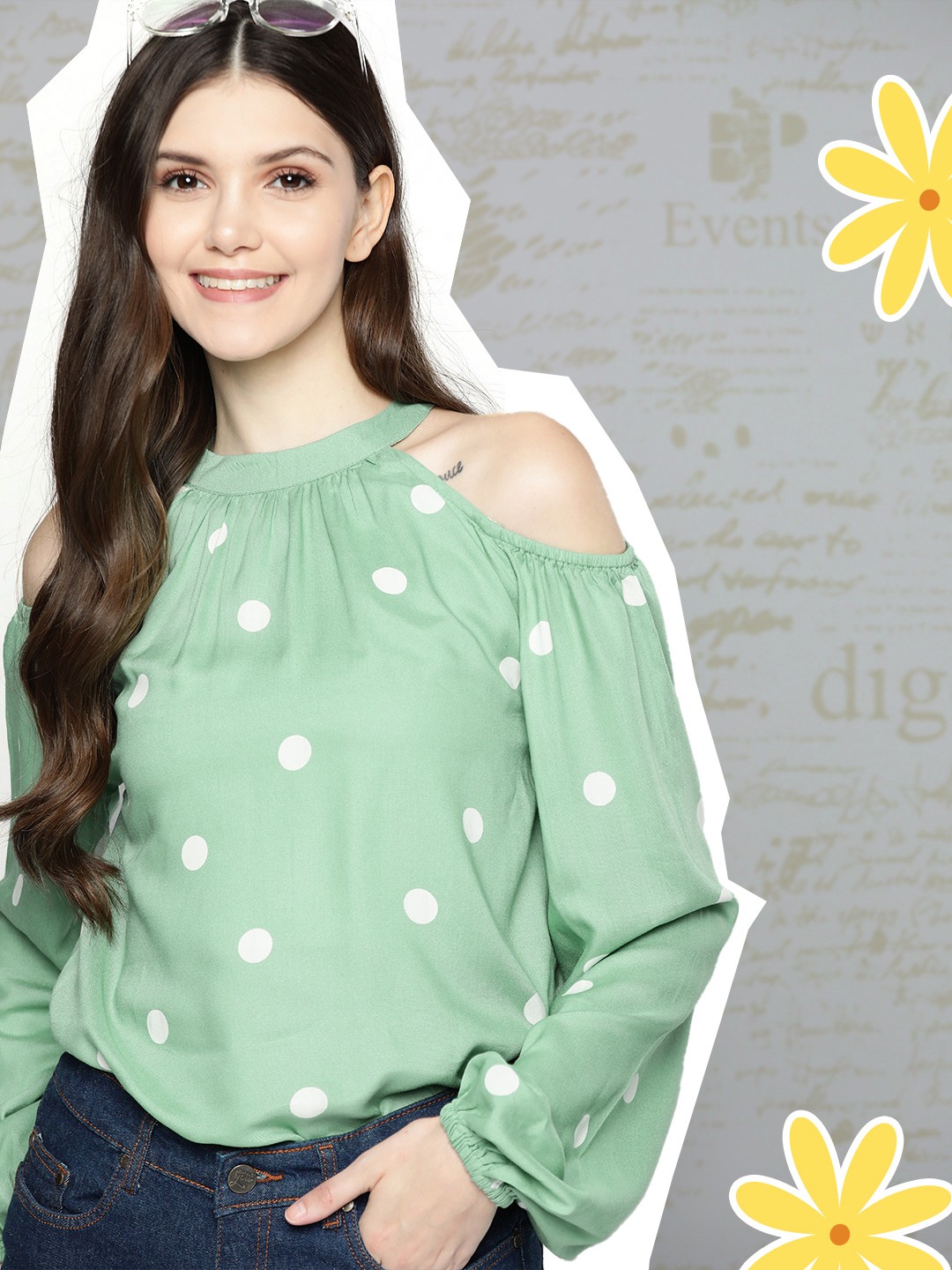 

Mast & Harbour Women Green & White Polka Dot Printed Top