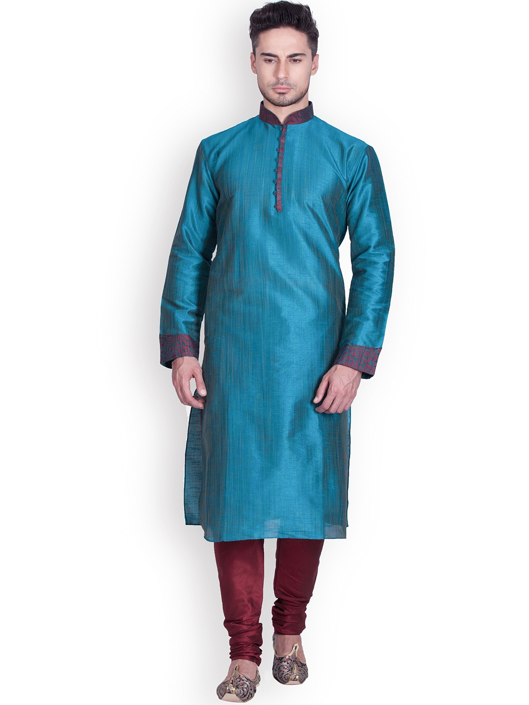 

Sanwara Men Blue & Maroon Solid Kurta Pyjama
