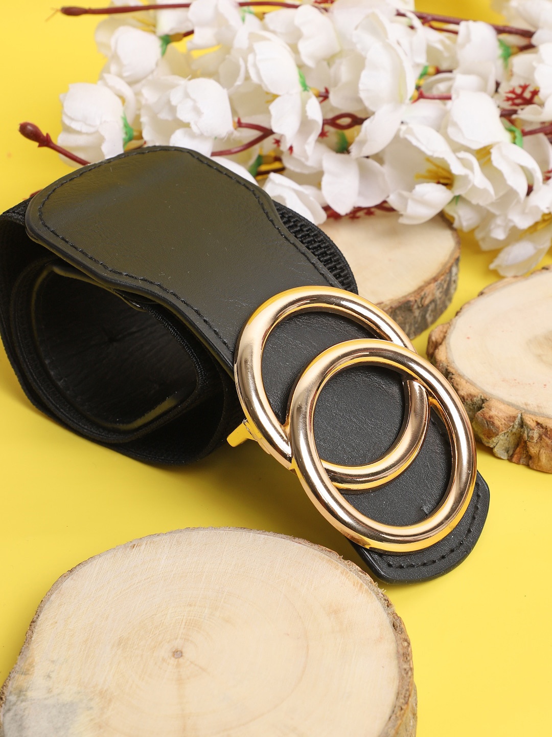 

The Mini NEEDLE Women Black Textured Elastic Belt