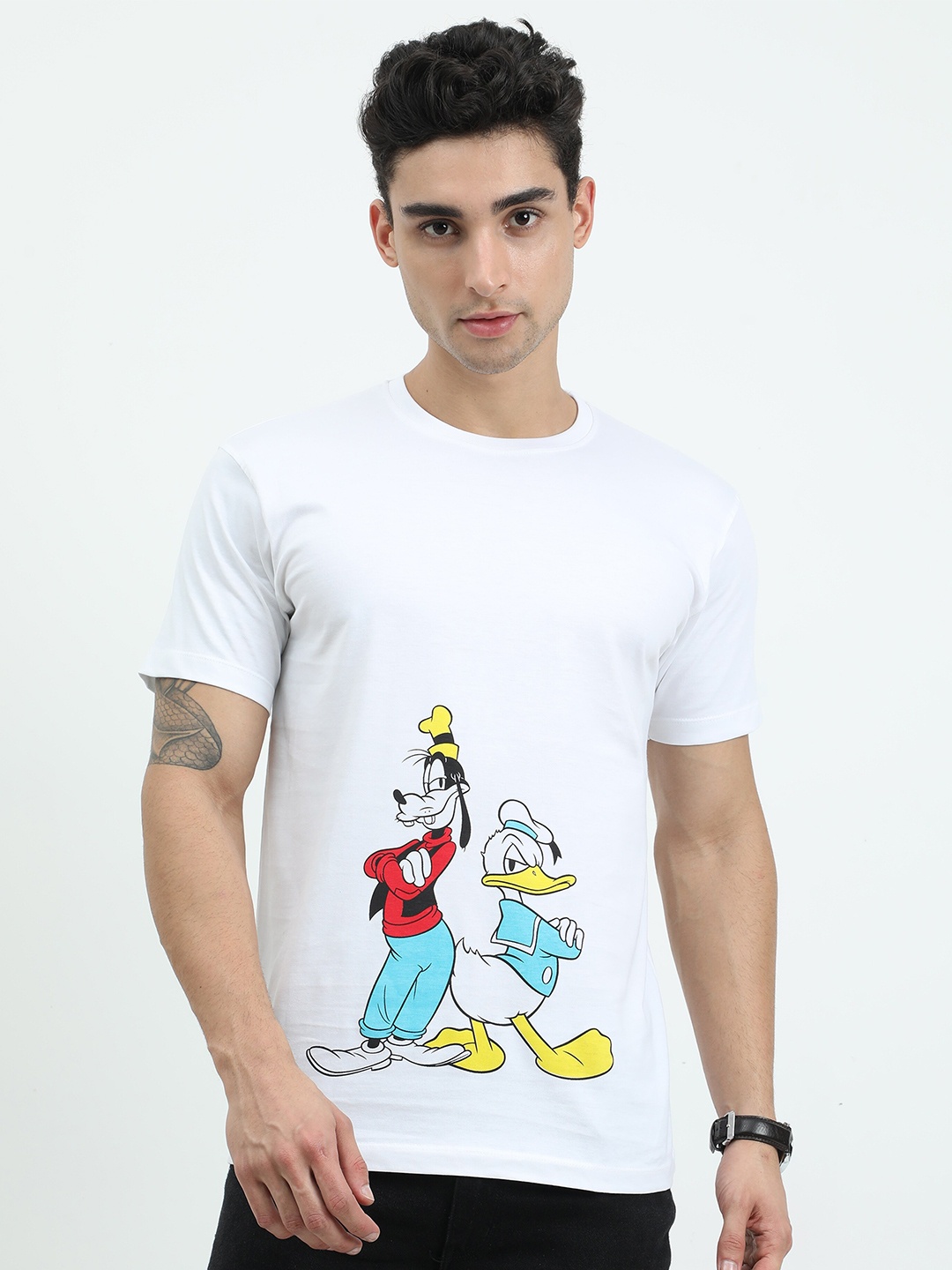 

COOFT Men White Donald Duck Printed Pure Cotton T-shirt