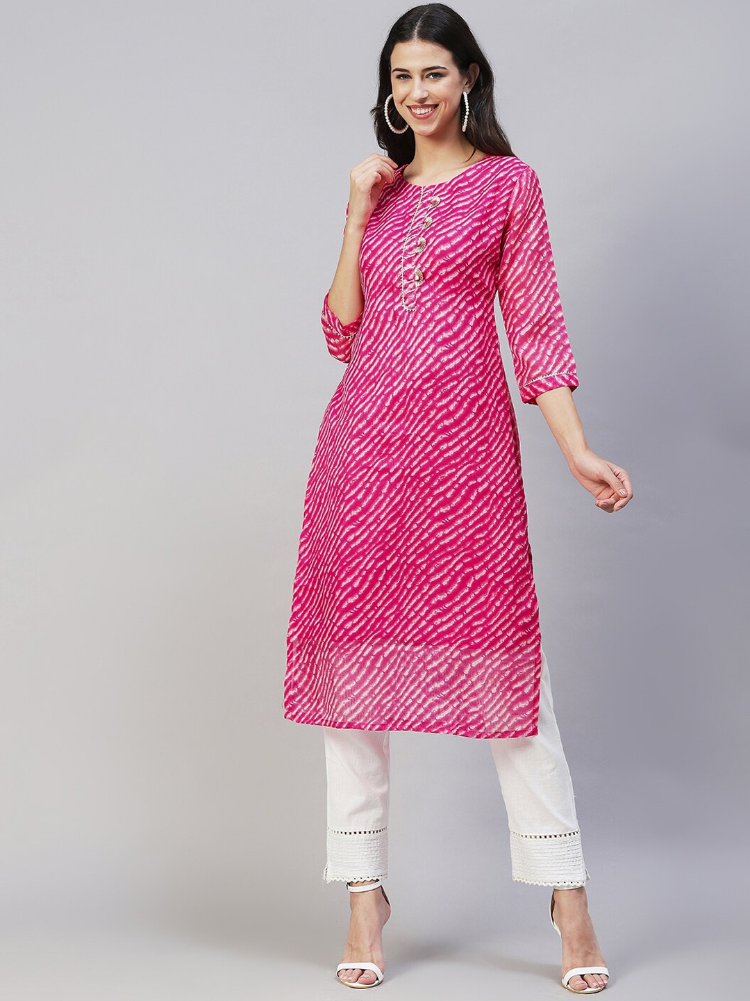 

FASHOR Women Pink Bandhani Printed Kurta