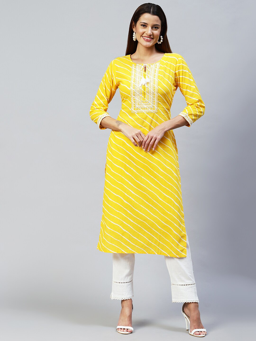 

FASHOR Women Yellow Yoke Design Kurta