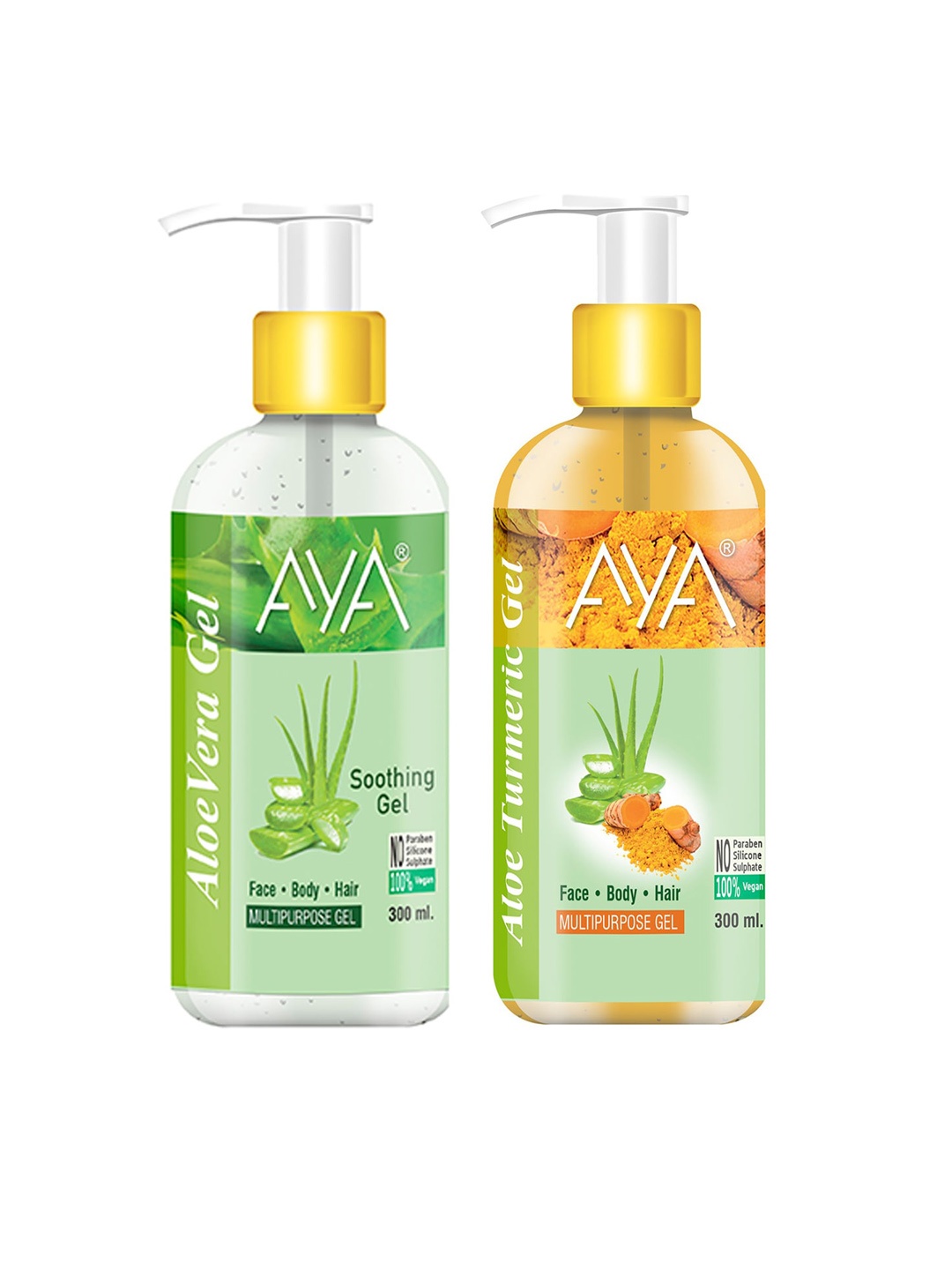 

AYA Pack Of 2 Transparent Aloe Turmeric and Aloe Vera Gel-600 ml