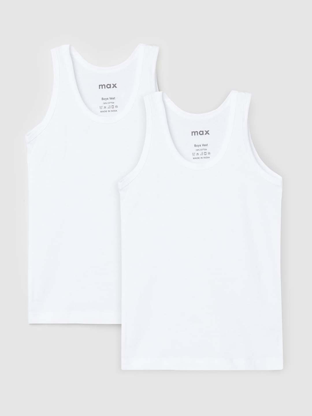 

max Boys Pack Of 2 Solid Cotton Innerwear Vests, White