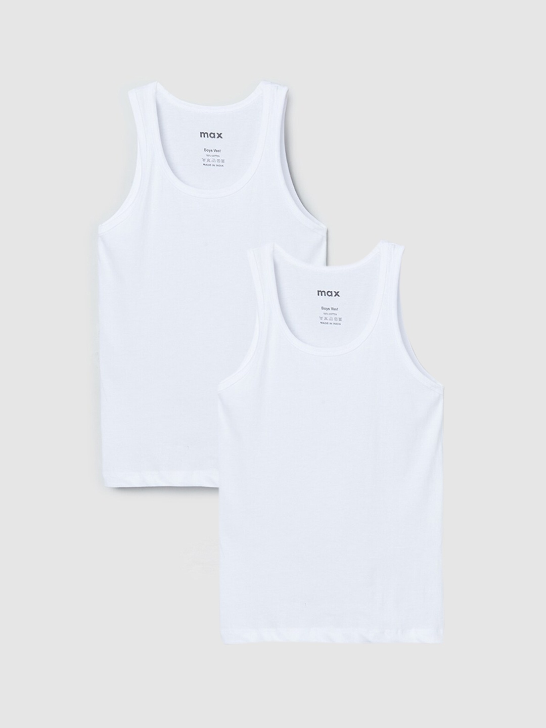 

max Kids Boys Pack Of 2 White Solid Cotton Innerwear Vests
