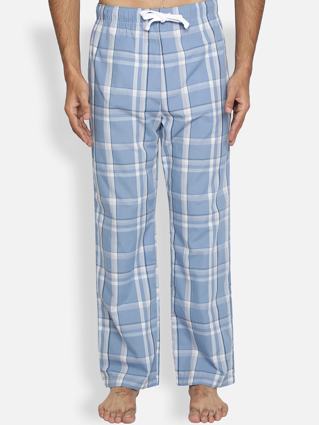 

BStories Men Blue Checked Patterned Pure Cotton Lounge Pants