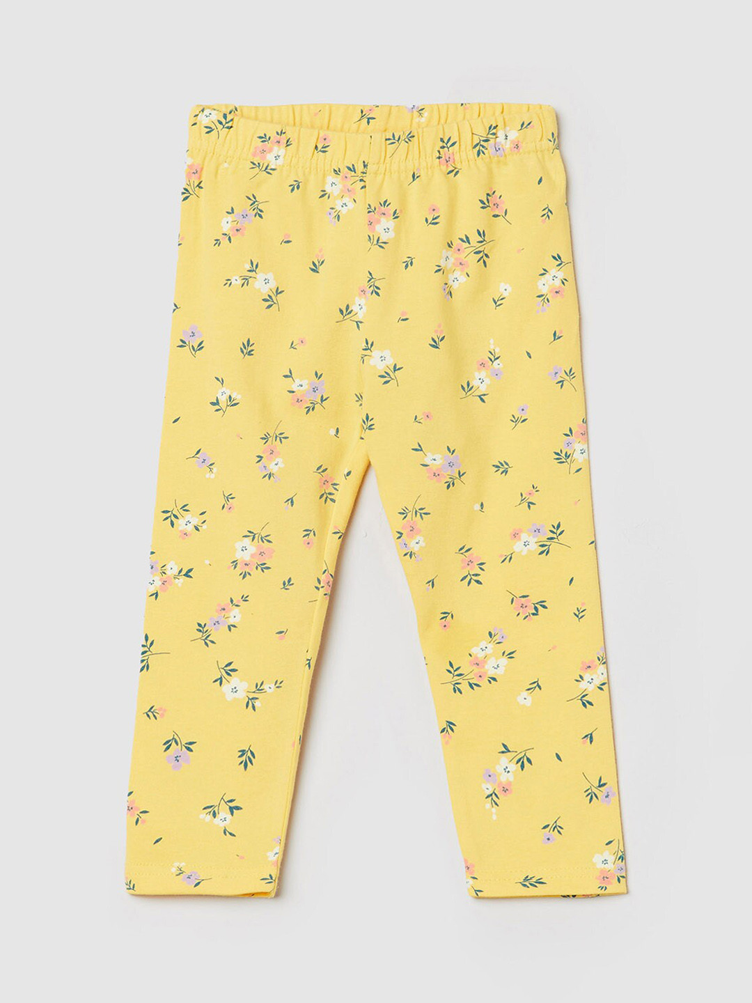 

max Girls Yellow Printed Cotton Ankle Length Leggings