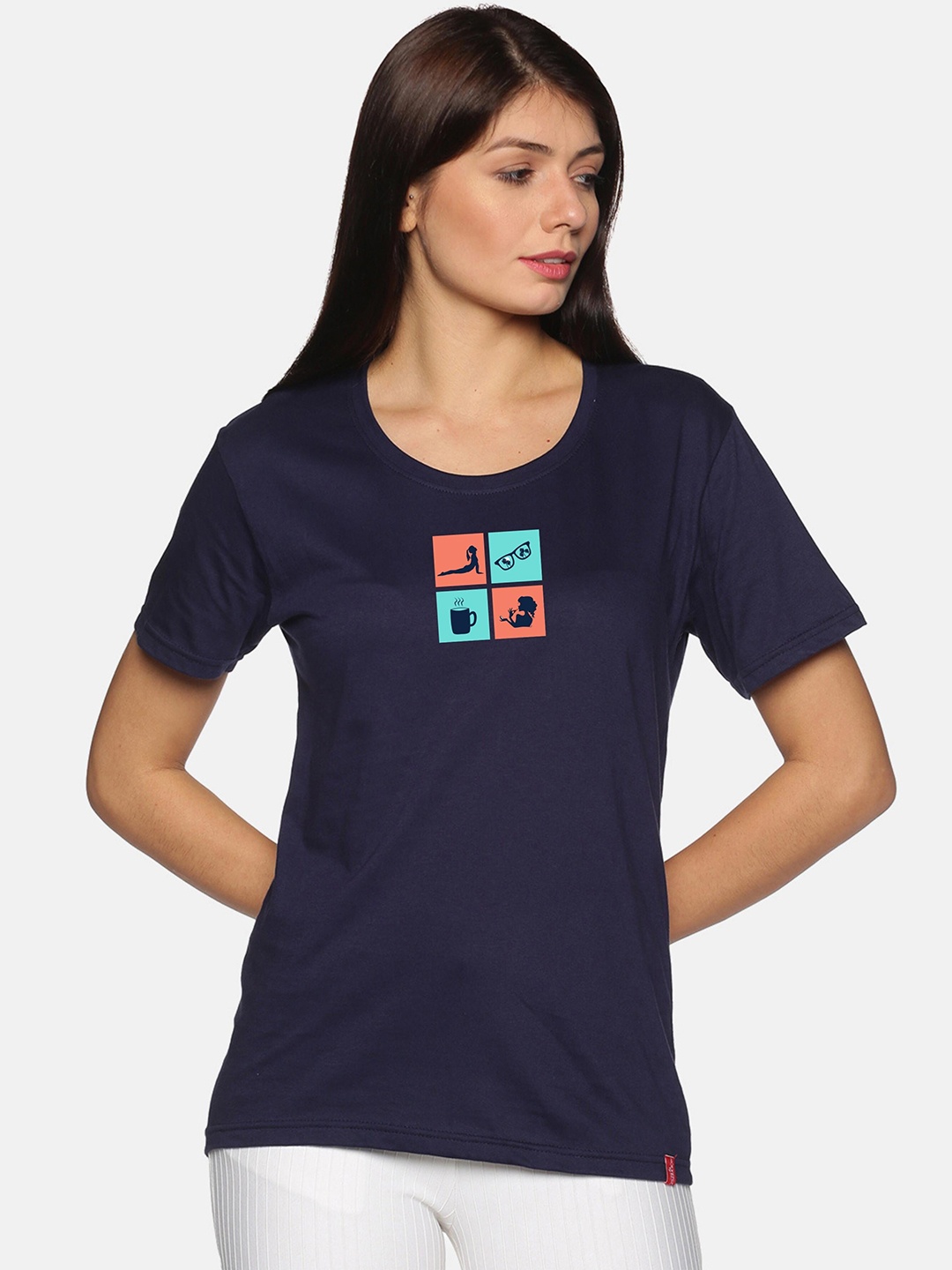 

NOT YET by us Women Navy Blue Printed T-shirt