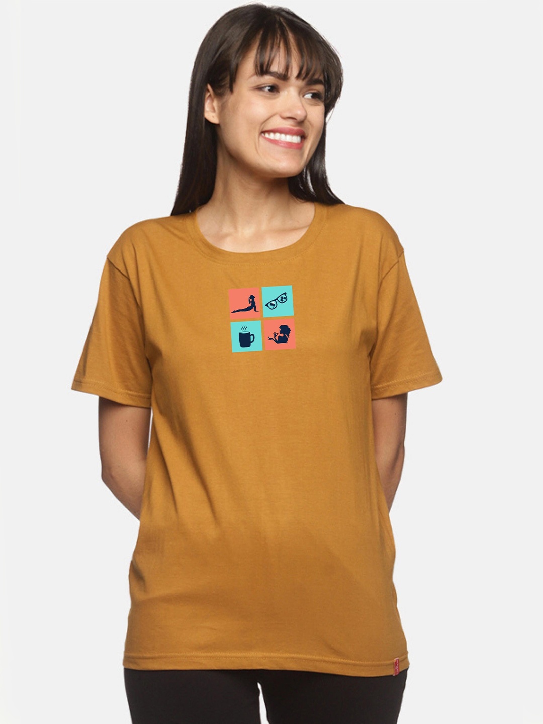 

NOT YET by us Women Mustard Yellow Printed Cotton T-shirt